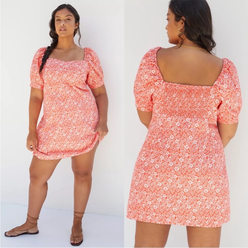 Anthropologie Forever That Girl Orange Floral Puff-Sleeve Mini Dress Women’s SP